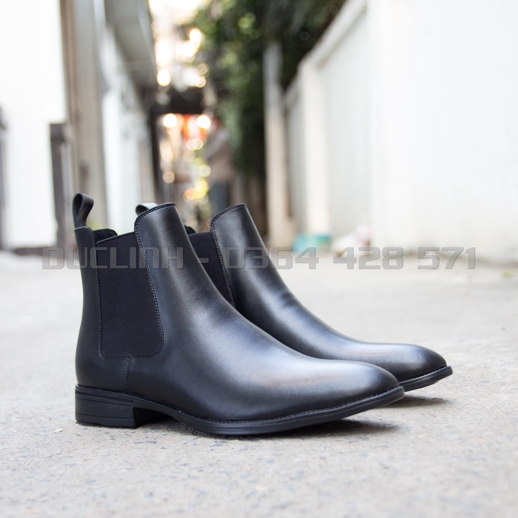 [TẶNG TẤT CAO CỔ] Giày Chelsea Boots Da Sần Đen, Phiên bản Mũi Tròn mạnh mẽ đế lót tăng 6 cm chiều cao dễ phối đồ | BigBuy360 - bigbuy360.vn