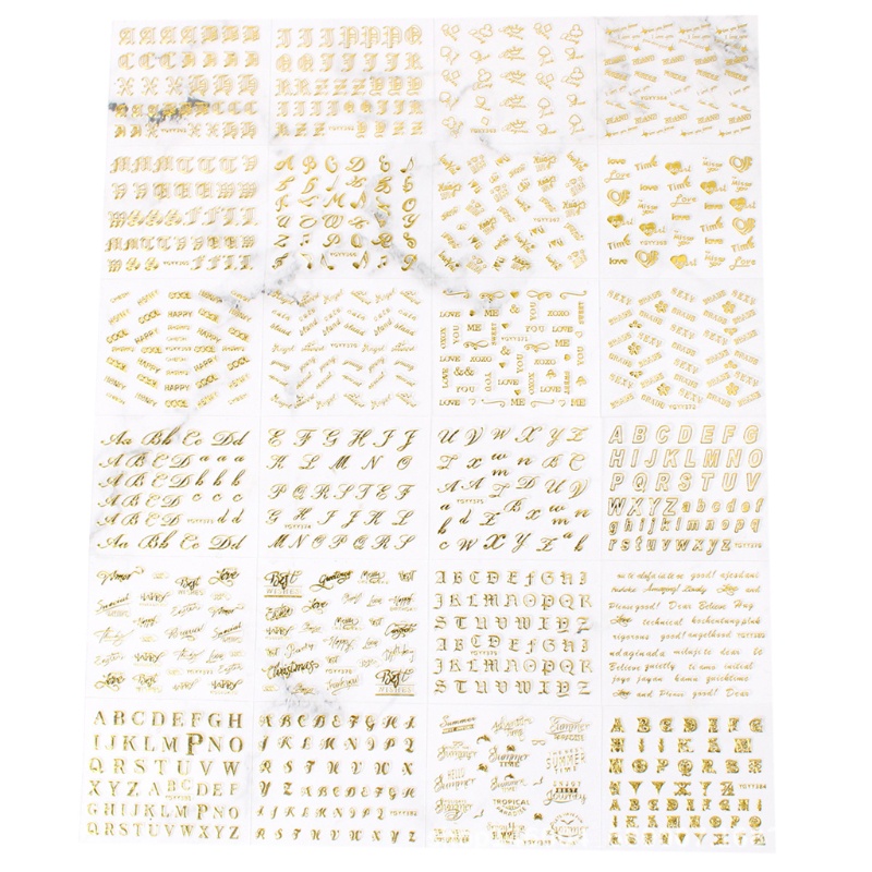 Bộ 24 Miếng Dán Chữ Tiếng Anh Bằng Đồng Resin Màu Vàng Kim Dùng Trang Trí