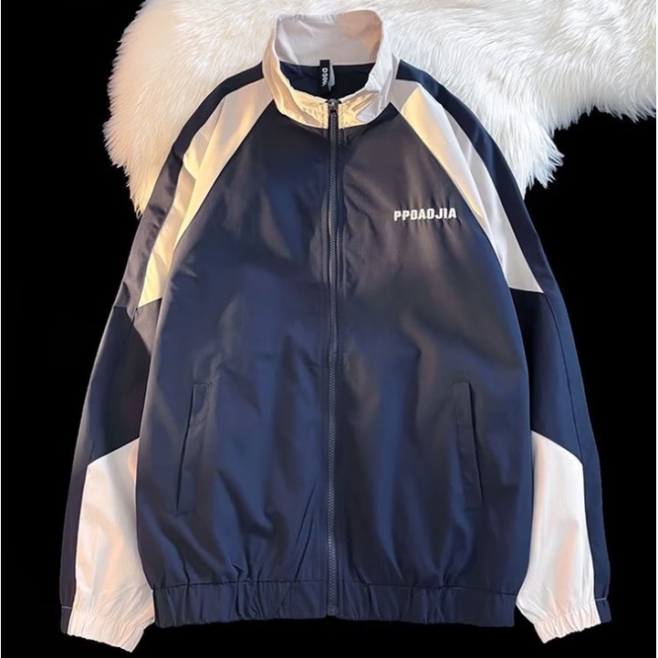 Áo Khoác Hai lớp Áo Khoác Bomber Dáng Rộng In Họa Tiết Đơn Giản Thời Trang Hàn Quốc Cho Nam Nữ