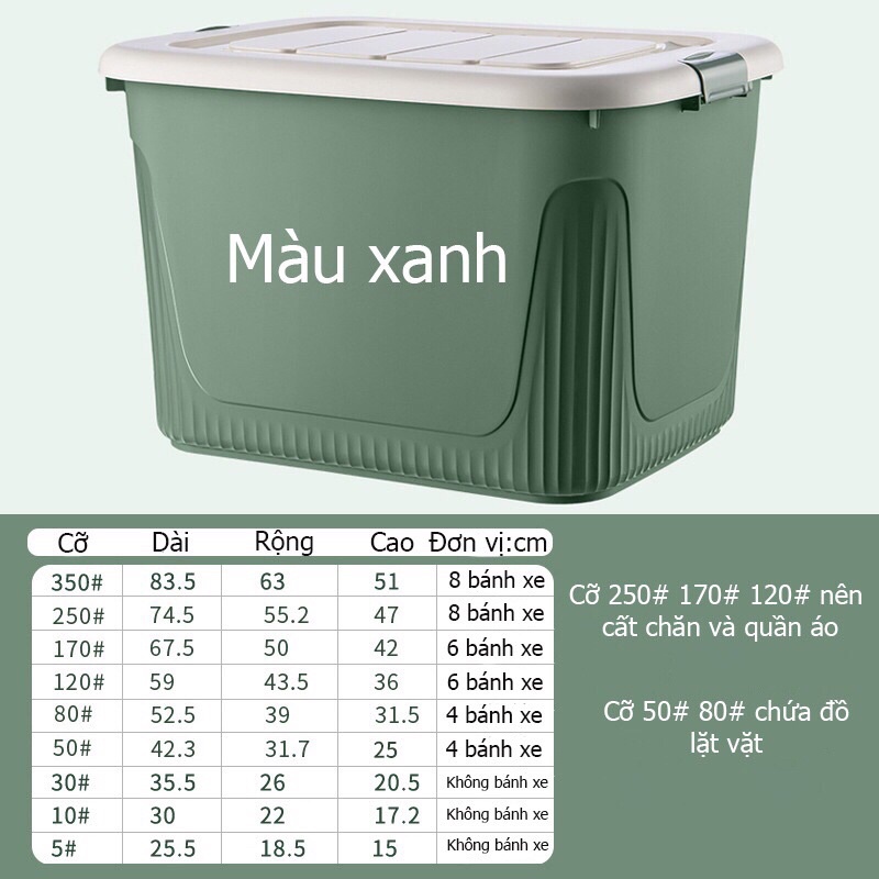 Thùng đựng đồ đa năng quần áo, chăn màn, đồ chơi và sách có bánh xe nắp đậy chắc chắn