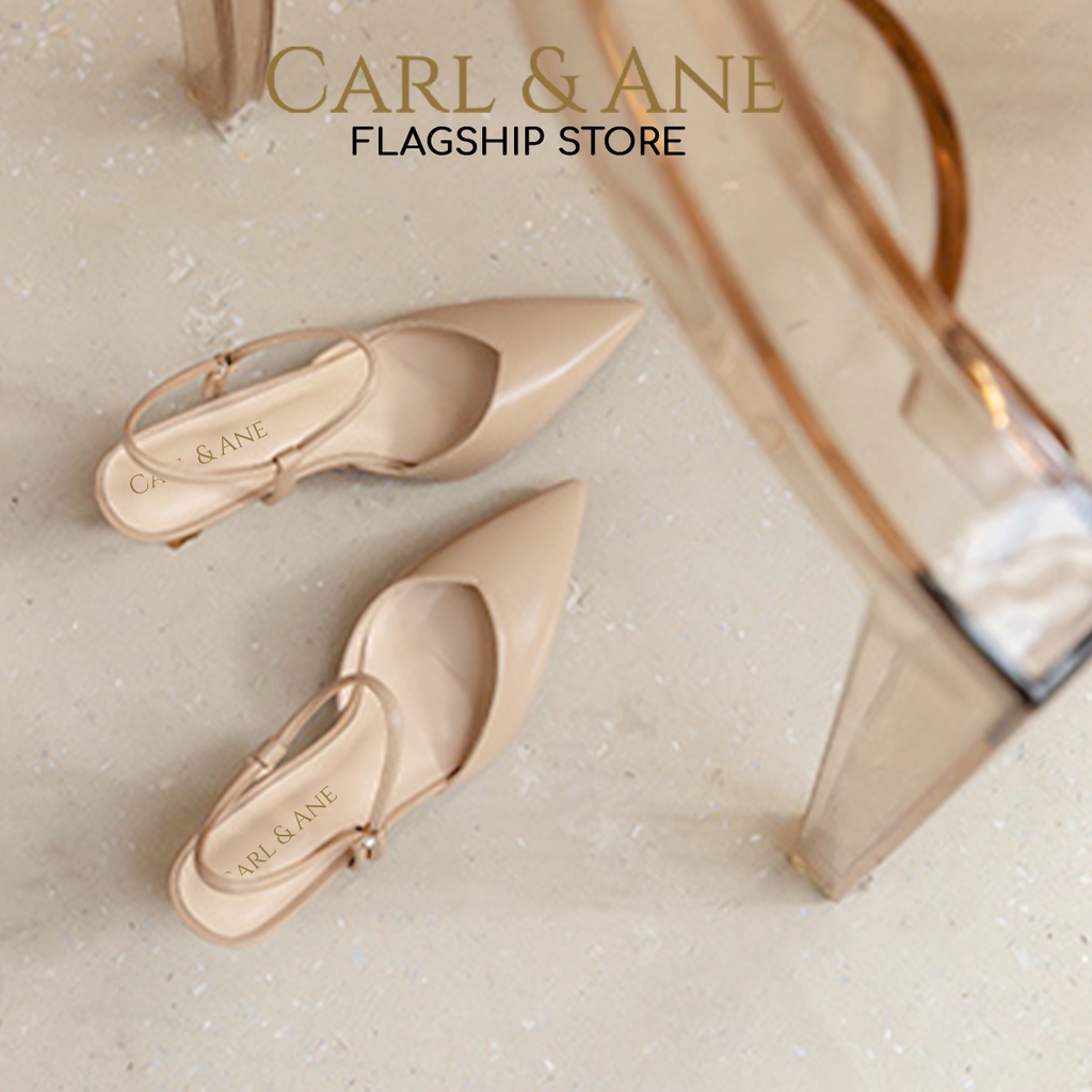 Carl & Ane - Giày bít mũi nhọn phối gót vàng kiểu dáng sang trọng cao 5cm màu trắng - CL019