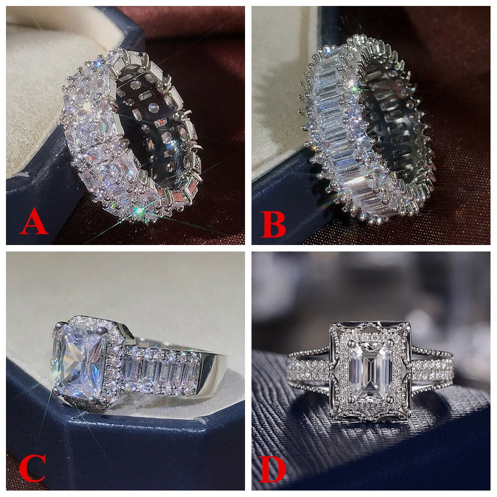 Nhẫn Đính Đá Sapphire Trắng Thời Trang Cho Nữ|Trang Sức Đám Cưới Bling|Mạ