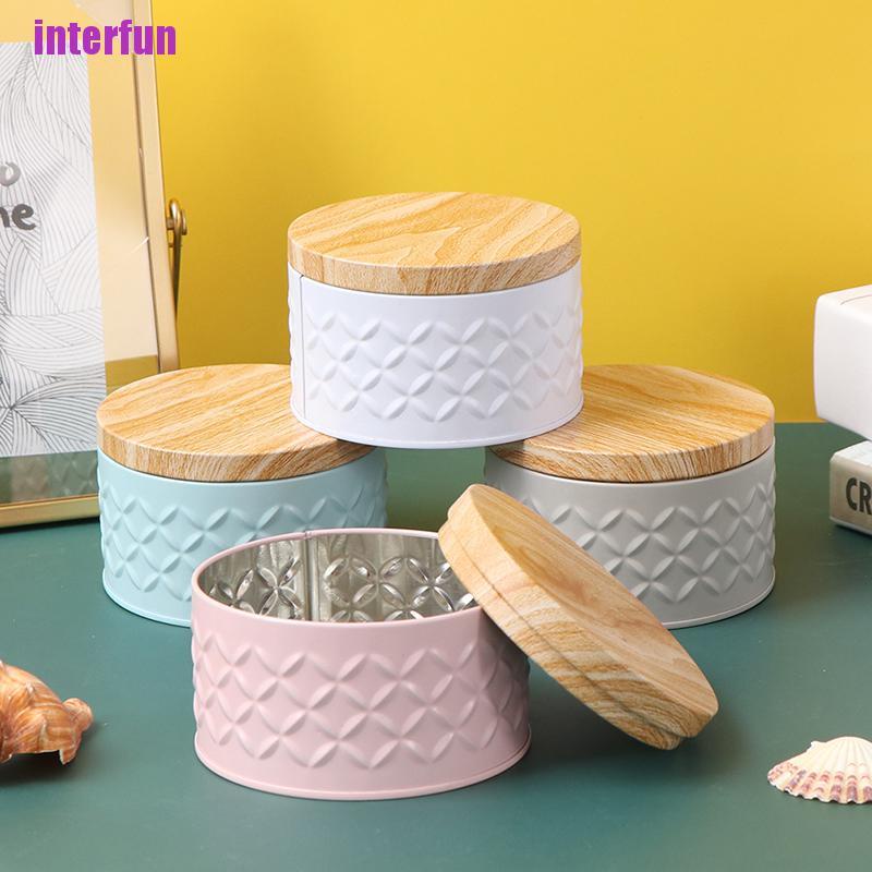 Hộp Sắt Tròn Đựng Kẹo / Nến DIY Bằng Gỗ