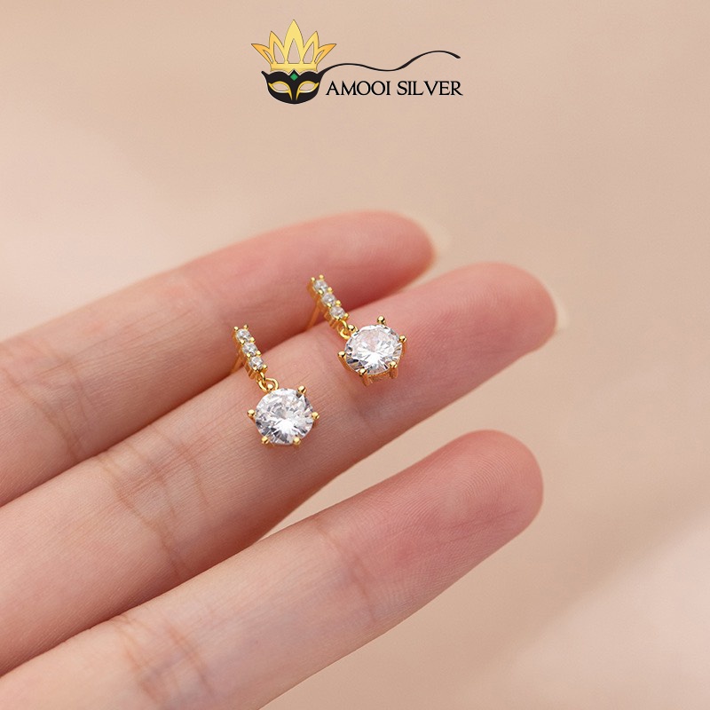 Bông tai bạc S925 6 chấu tòn ten - Amooi Silver AB126
