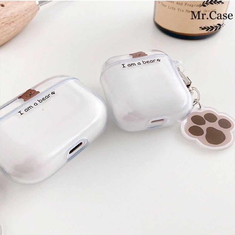 Case Airpods 1/2 Pro Hình Gấu Tim Móc Bàn Chân Xinh