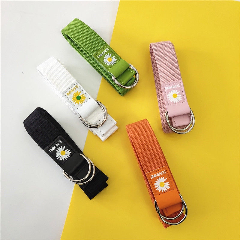 Dây thắt lưng vải canvas in họa tiết hoa cúc xinh xắn