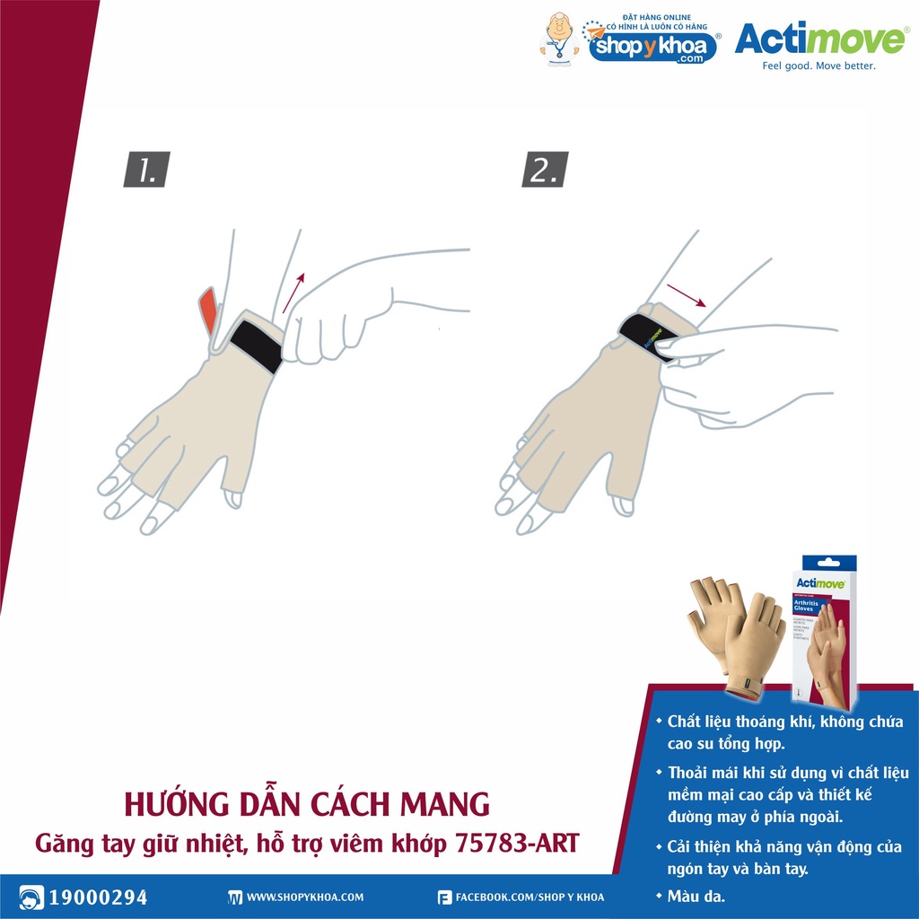 [CÓ QUÀ TẶNG] Găng tay giữ nhiệt, hỗ trợ viêm khớp 75783-ART Actimove Arthritis Gloves