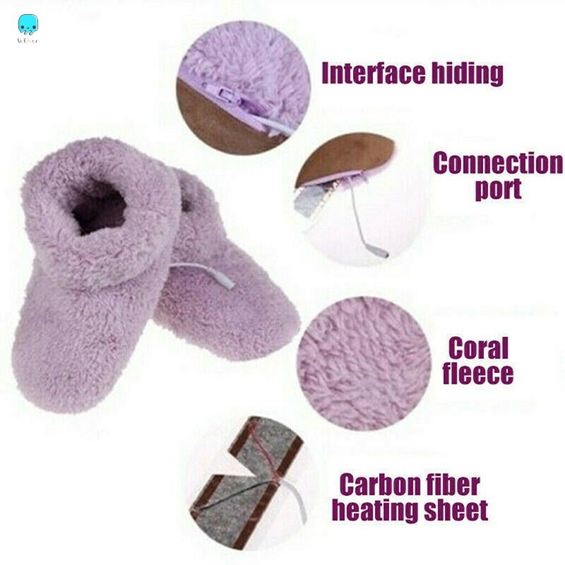 Giày giữ ấm bàn chân hoạt động điện USB vải lông ấm áp mùa đông chà sạch được dành cho nam/ nữ