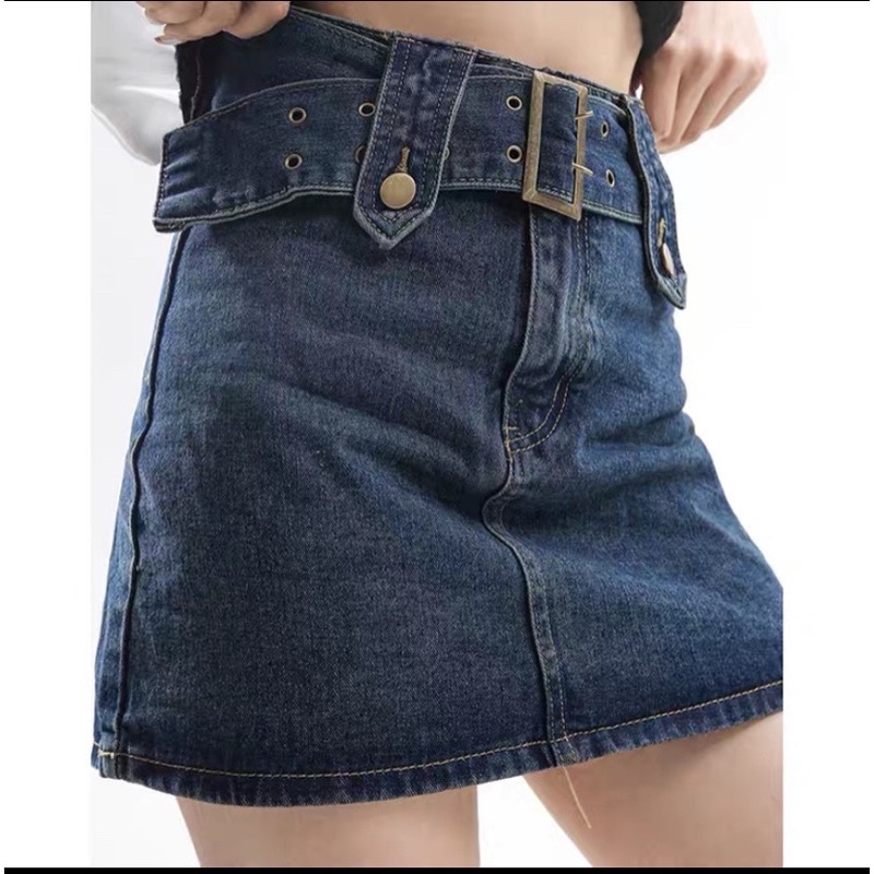 Chân váy jeans phối nịt