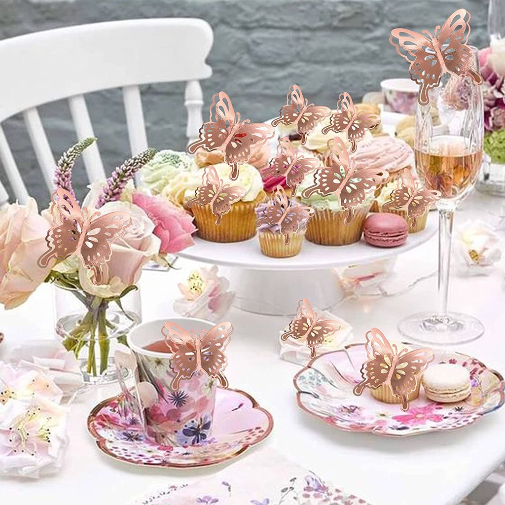 Set 12 Topper Trang Trí Bánh Kem Hình Bướm 3d Xinh Xắn
