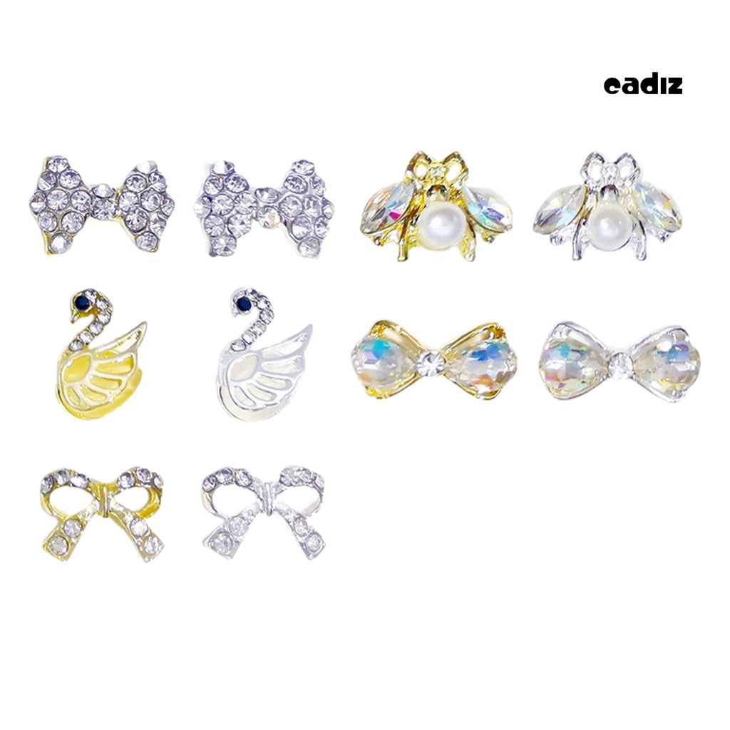 Bộ 10 Phụ Kiện Đính Đá Trang Trí Móng Tay Hình Nơ Bằng Hợp Kim Dễ Sử Dụng