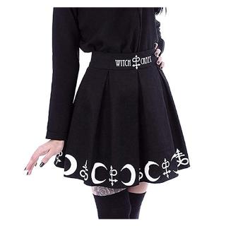 Chân váy xếp li hoạ tiết mặt trăng phong cách Gothic