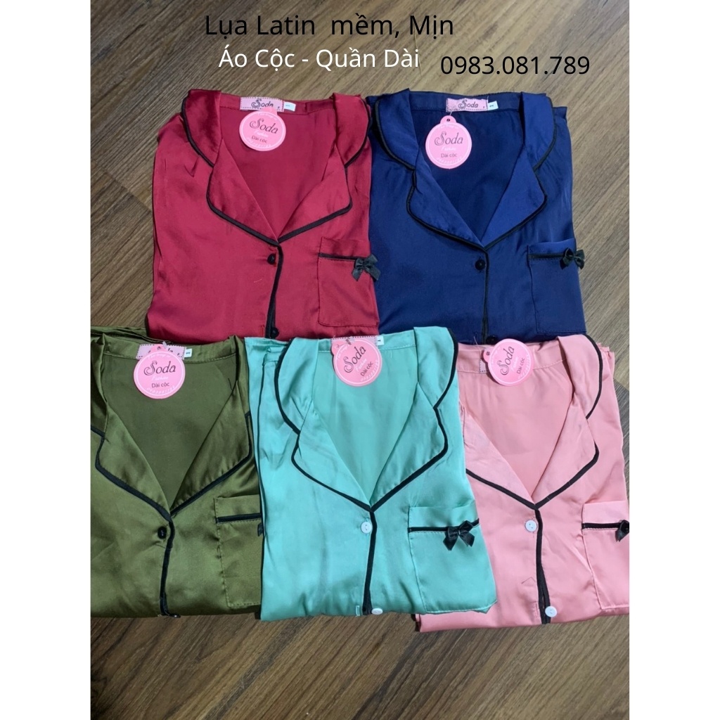 Bộ Pijama lụa Tay Cộc - Quần Dài Phối Viền Đen [ẢNH THẬT +VIDEO]