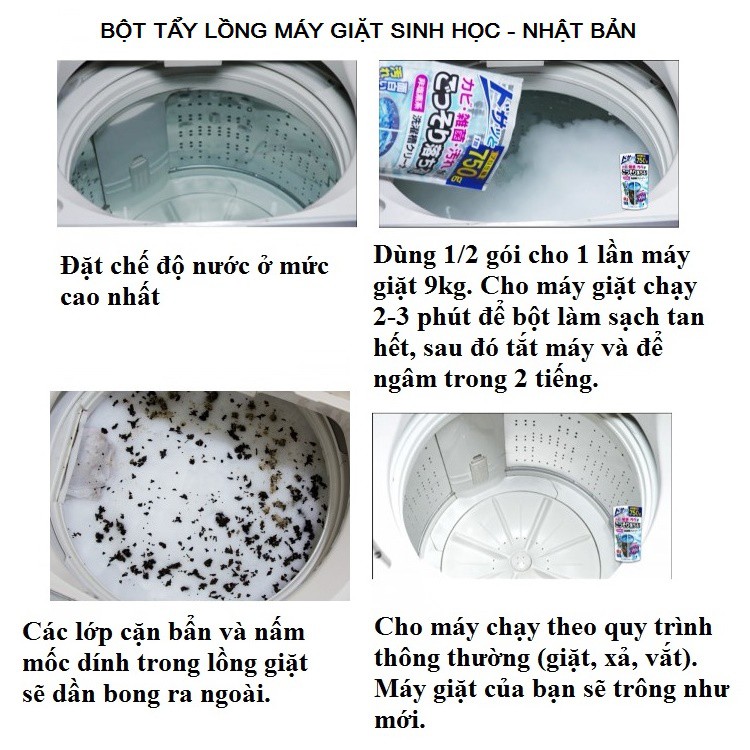 Bột tẩy rửa, khử khuẩn lồng máy giặt sinh học cực mạnh , không chứa Clo 750gr - Nội địa Nhật Bản