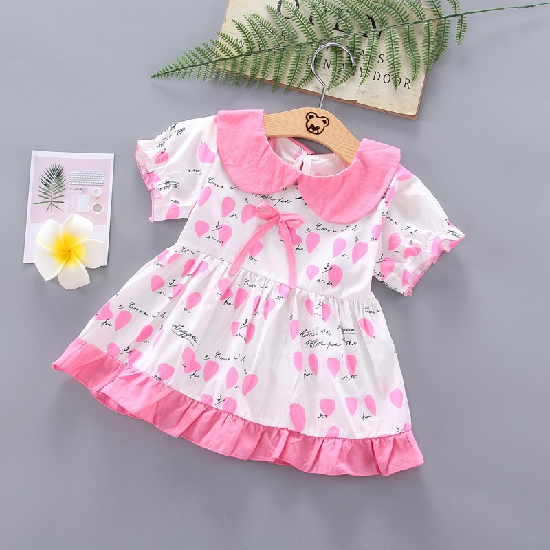 Đầm ngắn tay in hoa dễ thương cho bé gái