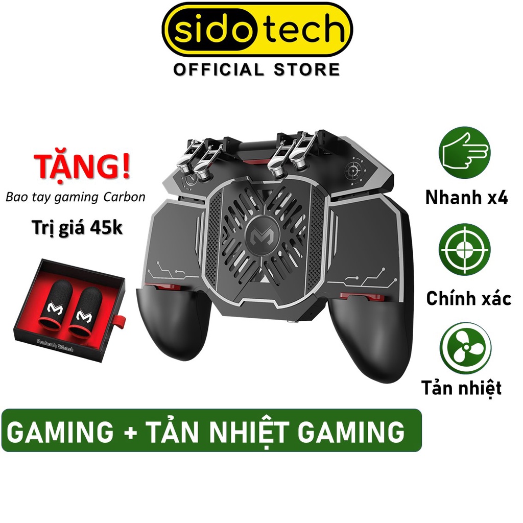 Tay cầm chơi game điện thoại SIDOTECH Memo AK88 có quạt tản nhiệt bắn PUBG / FREE FIRE / ROS kết nối 6 ngón linh hoạt