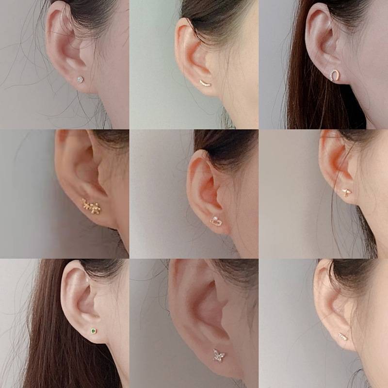 Bông Tai Mạ Vàng 24k Hình Vương Miện Đính Đá Zircon Mini Kiểu Hàn Quốc