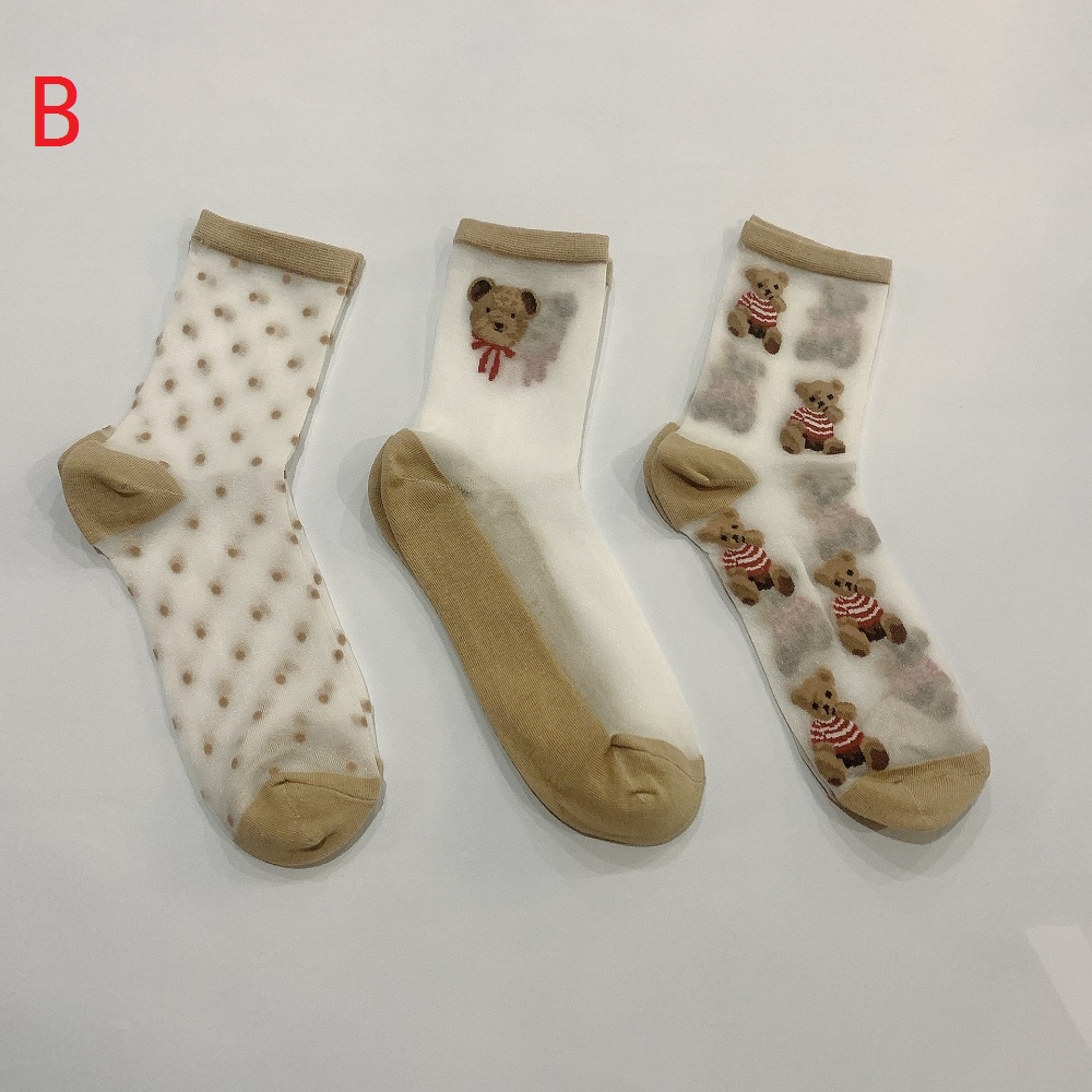 Set 3 Đôi Vớ Cotton Họa Tiết Hoạt Hình Phong Cách Lolita Đáng Yêu