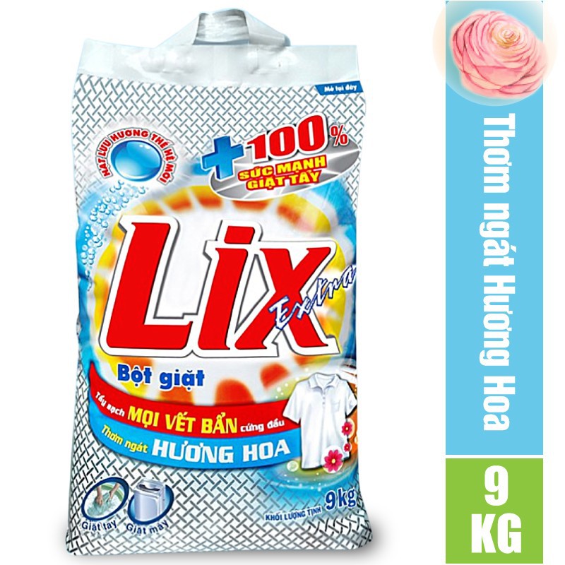 Bột Giặt LIX Extra Hương Hoa 9Kg EB010 - Tẩy Sạch Vết Bẩn Cực Mạnh