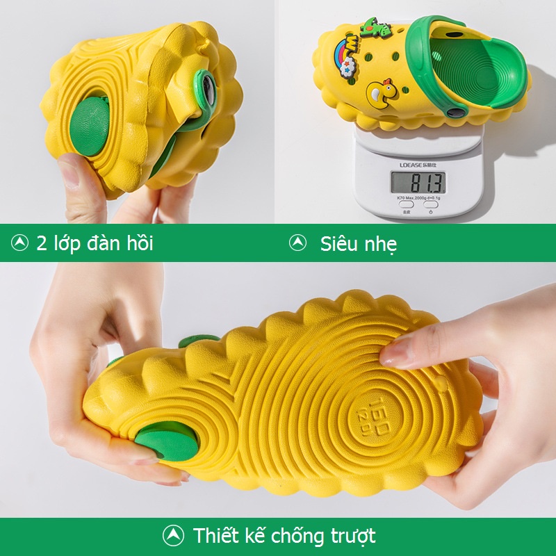 Dép sục cross 2 lớp cho bé trai bé gái siêu nhẹ mềm mại chống trơn trượt có sẵn ticker hình thú siêu dễ thương