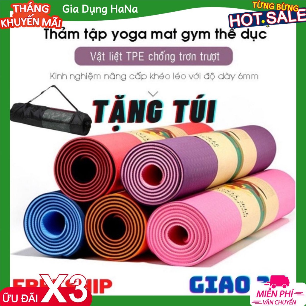 Thảm Tập Yoga❤️TẶNG TÚI ĐỰNG❤️Thảm Tập Gym Tập Thể Dục Chống Trơn Trượt 2 Lớp Dày 6mm Chất Liệu Cao Su Non TPE Cao Cấp