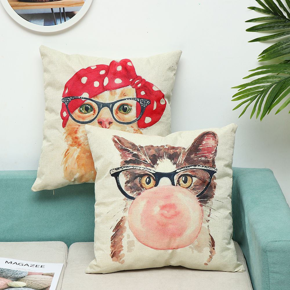 MIOSHOP Sofa Pillowcase Pet Animal Print Pillow Covers Cushion Cover Cute Cat Home Decoration Children Room Linen Lovely Pillow Case