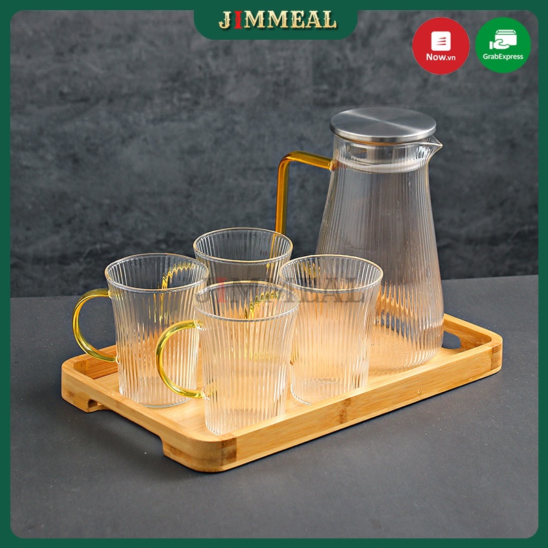 Bình Thủy Tinh Đựng Nước Chịu Nhiệt Nắp Inox 304 Phong Cách Nhật Cao Cấp 1500ml