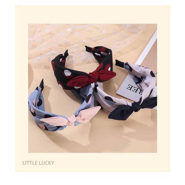 Băng Đô Cài Tóc Thắt Nơ Họa Tiết Chấm Bi Màu Sắc Ngọt Ngào Phong Cách Hàn Quốc