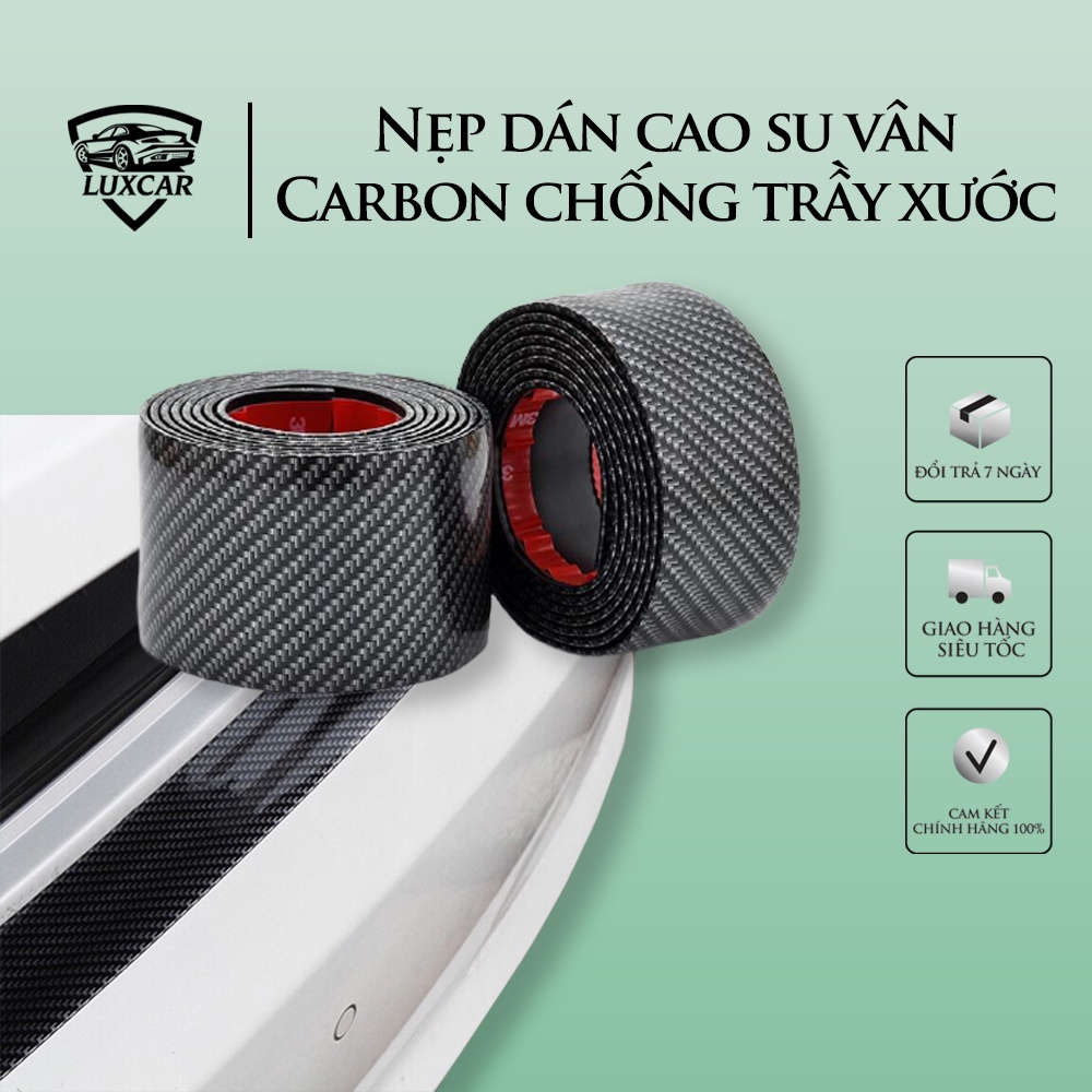 Nẹp dán cao su da vân carbon cao cấp LUXCAR chống trầy xước,làm đẹp xe ô tô