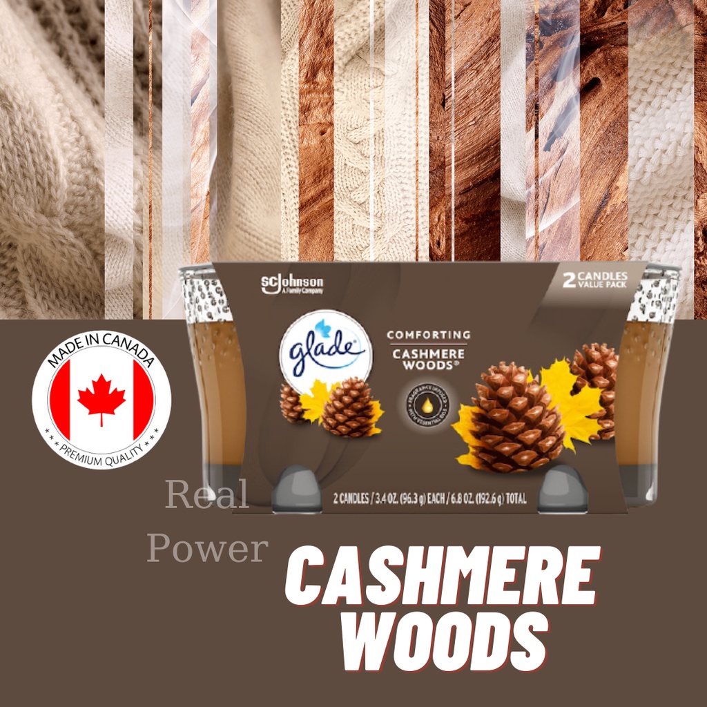 [Combo 2 hủ] Nến thơm Glade hương Cashmere Woods 6.8oz_192gr (Made in Canada) (Nhập khẩu USA)
