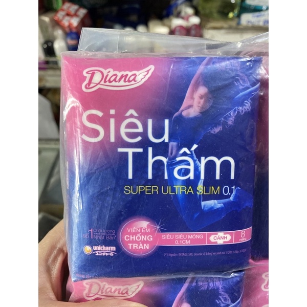 Băng Vệ Sinh Diana Siêu Siêu Mỏng 0.1cm Có Cánh Bịch 8 Miếng