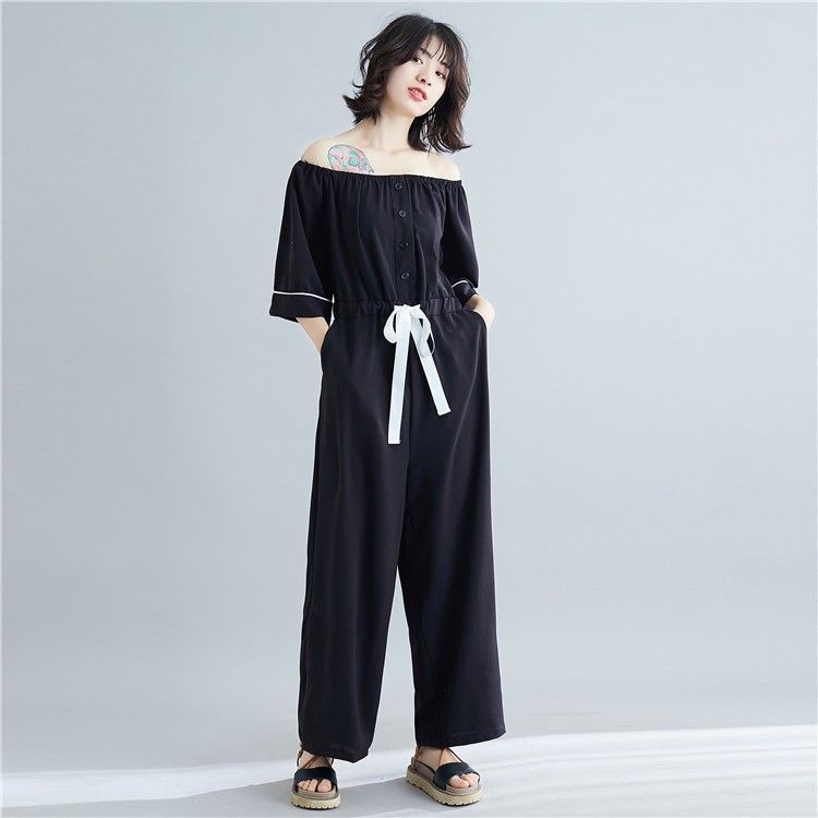 [ORDER] Bộ jumpsuit nữ bigsize bẹt vai dáng dài (size L đến 2XL fit 90kg) - Có ảnh thật