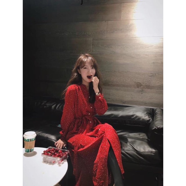 Váy maxi chấm bi cổ tàu 💋 hàng Quảng châu❤️ freeship