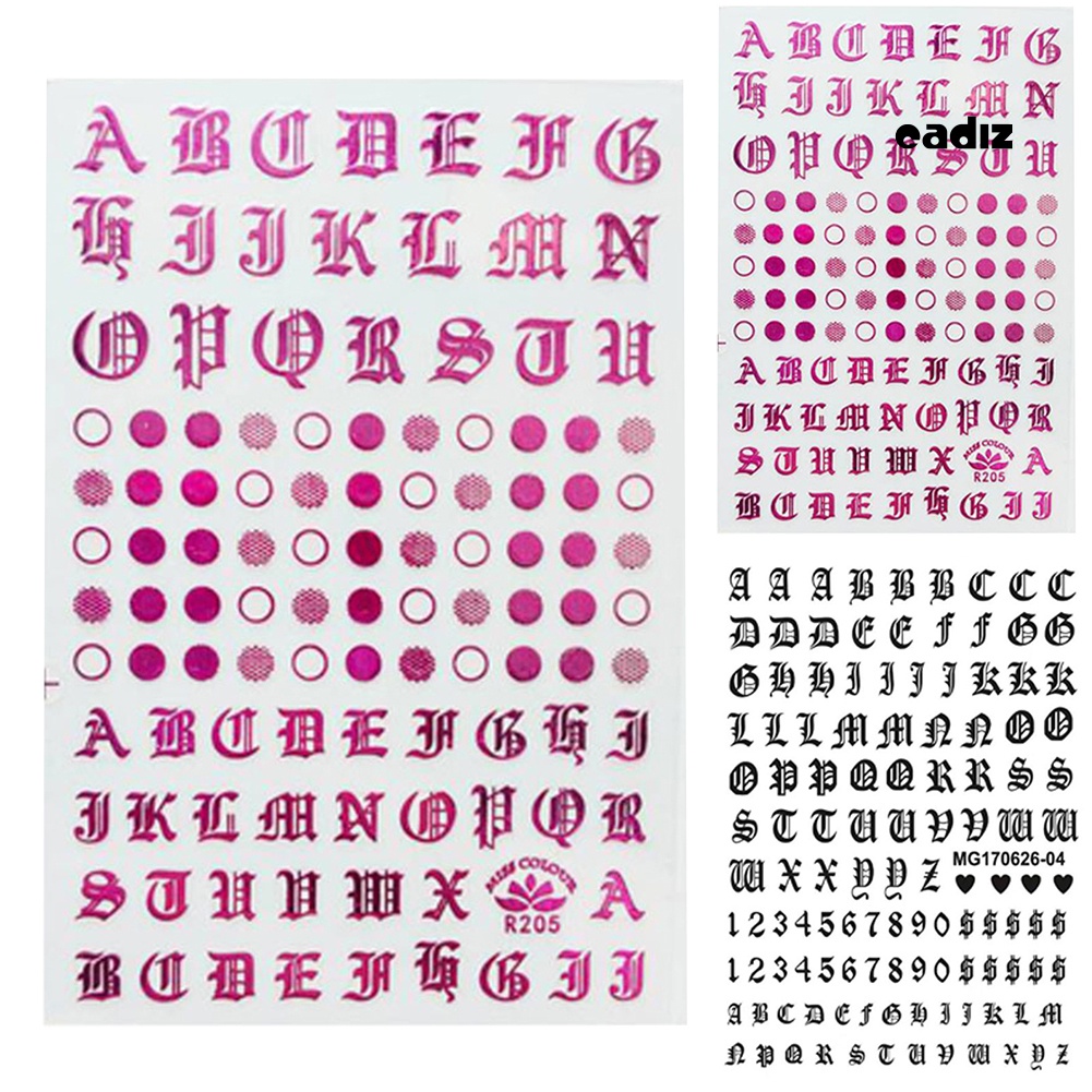 Miếng Dán Trang Trí Móng Tay Hình Chữ Cái Tiếng Anh Cổ Điển 3D DIY