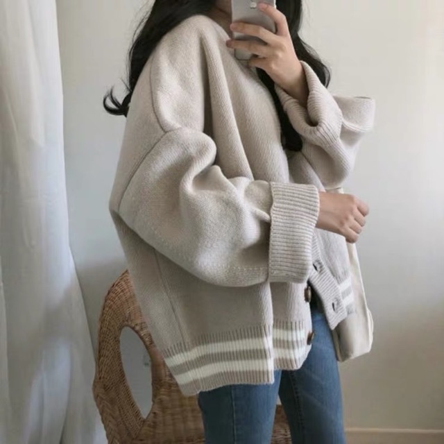 Áo khoác len cardigan viền gấu áo Ulzzang