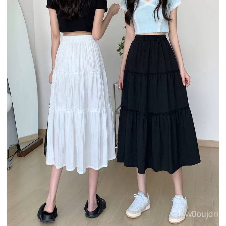 Chân váy xòe form dài vintage nữ nhún viền tiểu thư