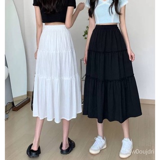 Chân váy xòe form dài vintage nữ nhún viền tiểu thư