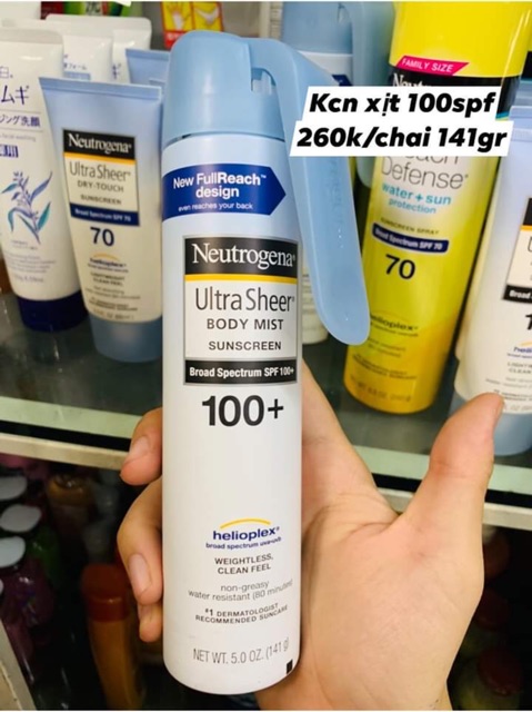 XỊT CHỐNG NẮNG TOÀN THÂN KHÔNG TRÔI DƯỚI NƯỚC NEUTROGENA ULTRA SHEER BODY MIST SUNSCREEN SPF 100+ chai 141g