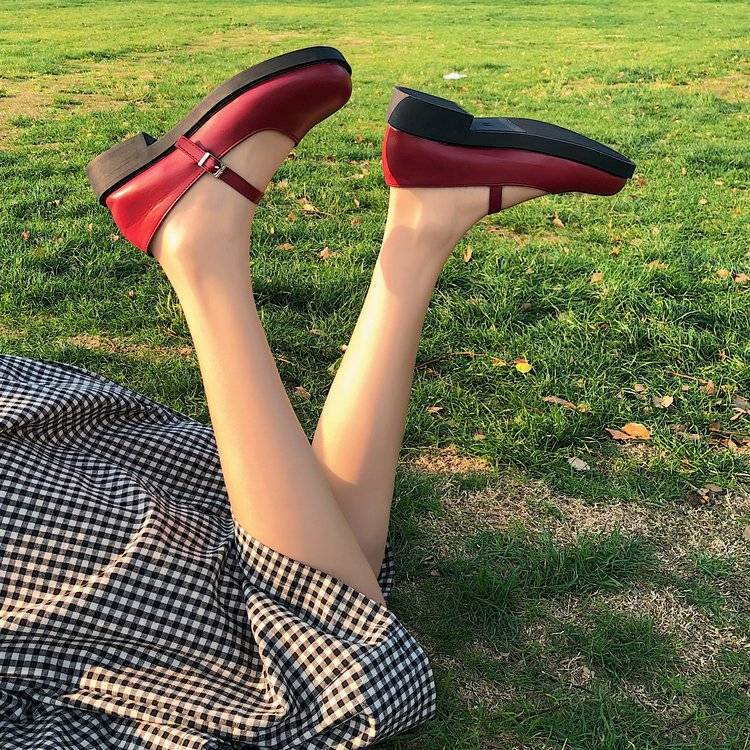 Giầy mary jane Giày Da Đế Thấp Phong Cách Nhật Bản Dễ Phối Đồ