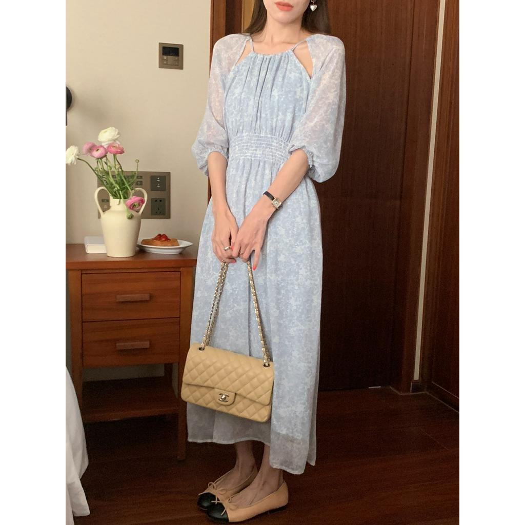 Đầm Voan Hoa Hở Vai Thời Trang Mùa Hè Kiểu Retro Sành Điệu 63010