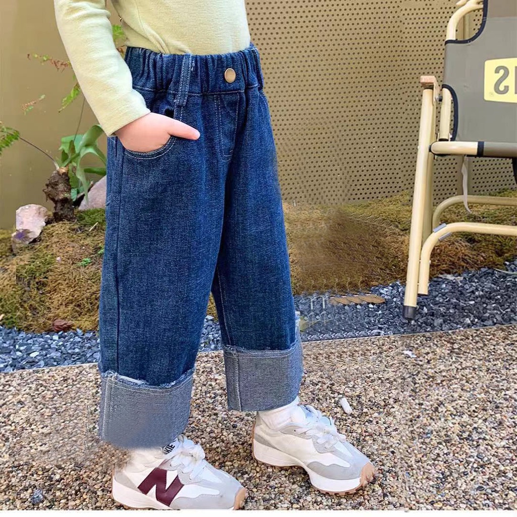 Quần Jean Denim Ống Rộng Mềm Mại Phong Cách Nhật Hàn Thời Trang Mùa Xuân 2022 Cho Bé Gái
