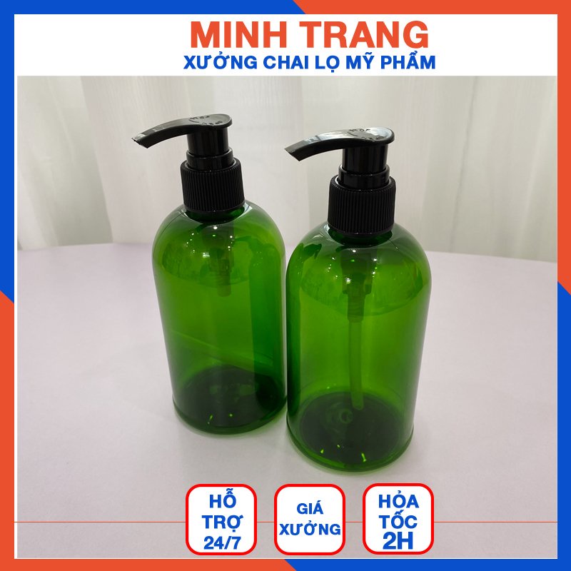 Chai chiết mỹ phẩm 300ml xanh lá nắp đen (Cổ 24) Chai đựng sữa tắm dầu gội