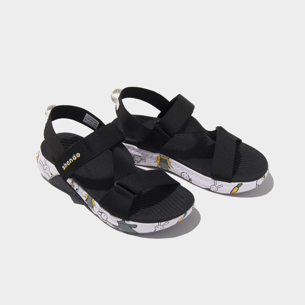 Giày Sandals Nam Nữ Unisex Shondo F7 Thỏ Bảy Màu F7M1010 Đen