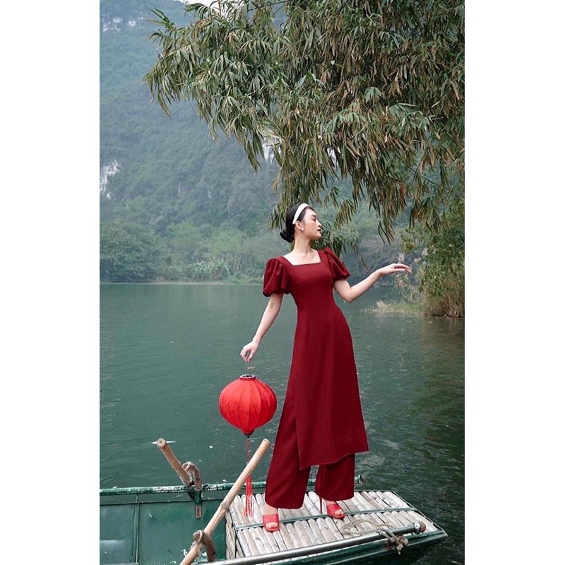 ÁO DÀI TAY BỒNG CỔ VUÔNG