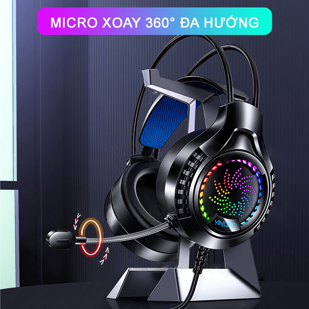 Tai nghe chụp tai Gaming Sidotech Q7 có Mic chống ồn Siêu Bass Led RGB đổi màu chụp tai êm ái cho game thủ Streamer