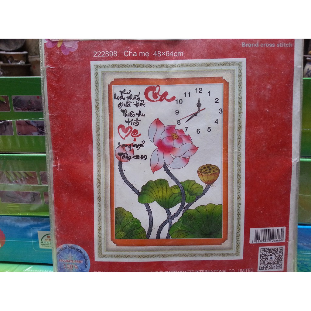 Tranh thêu chữ thập đồng hồ cha mẹ 222898