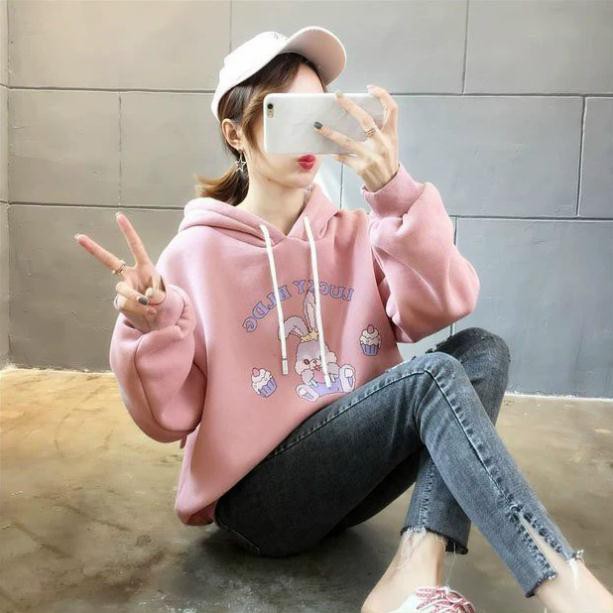 ÁO NỈ NỮ HOODIE CÓ MŨ NÓN PHỐI TAI THỎ DÀI DỄ THƯƠNG FREESIZE KN03  shop_conacquy ac