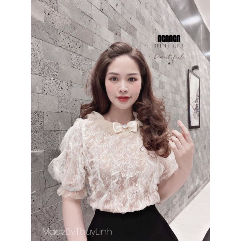 Áo ren nhăn nơ cổ