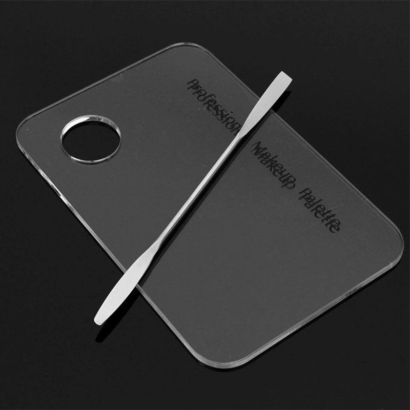 Tấm Bảng Acrylic Trong Suốt Dùng Trộn Màu Sơn Móng Tay Kèm Que Trộn Bằng Thép Không Gỉ