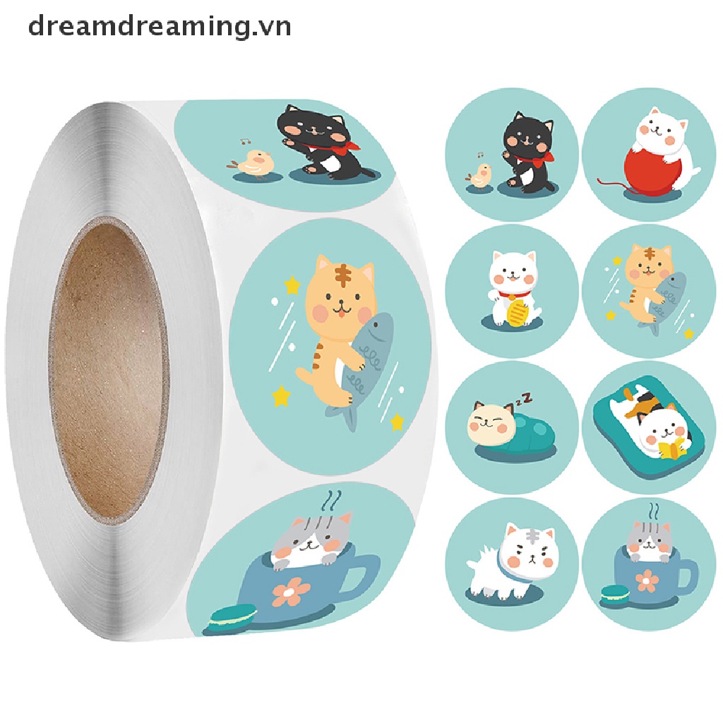 Set 500 Hình Tròn Họa Tiết Mèo Dễ Thương